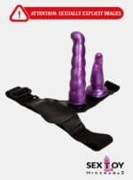 A strap-on dildo with adjustable harness for lesbian dong.