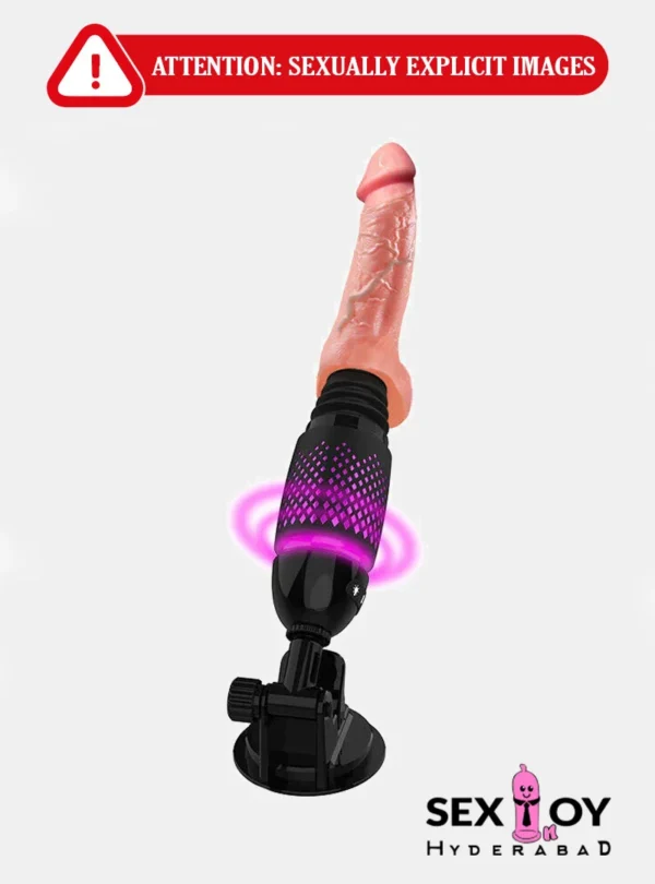Telescopic dildo toy with 7 thrusting modes and vibration, hands-free.