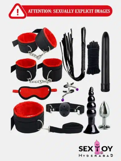 12-Piece BDSM Bondage Kit displayed, featuring various items for adult pleasure and restraint play.