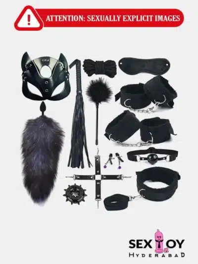 13-Piece BDSM Bondage Set laid out, featuring various accessories for adult fetish play.