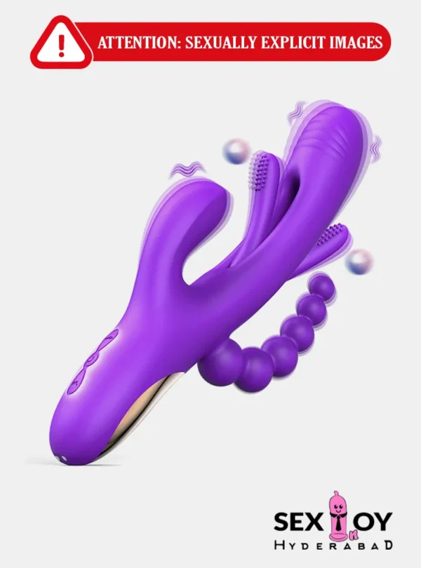 NEPTUNE 4-in-1 Rabbit Vibrator featuring flapping tongue and anal beads.