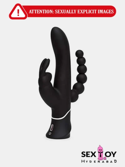 Rabbit Triple Curve Rabbit Vibrator in black, showcasing its sleek design and multiple features.